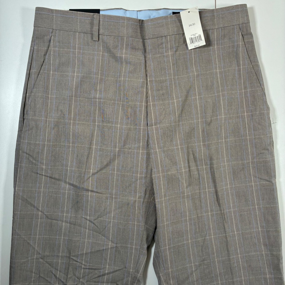 NEW Banana Republic Dress Pants 34x30 Gray Glen Plaid Modern Fit Cotton Chinos